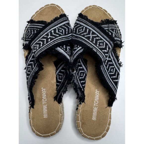 Minnetonka Women's Pepper Black & White Slide Sandals Size 7 - Picture 4 of 9